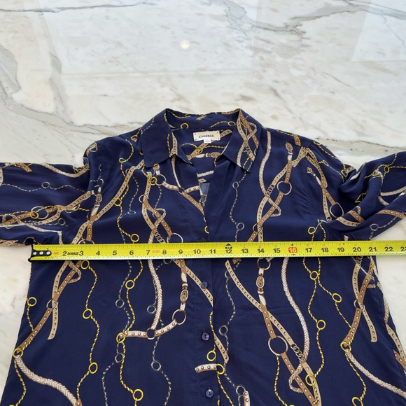 L’AGENCE BLUE EQUESTRIAN STRAP PRINT SHIRT SIZE LARGE NWOTS! - Picture 7 of 13